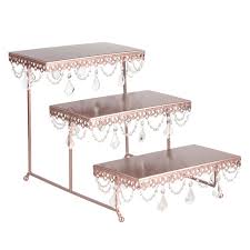 3 Tier  Rose Gold Serving Platter Stand w/ Crystals