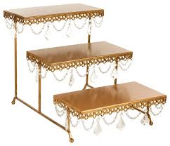 3 Tier Gold Serving Platter Stand w/ Crystals