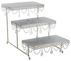 3 Tier Silver Serving Platter Stand w/ Crystals