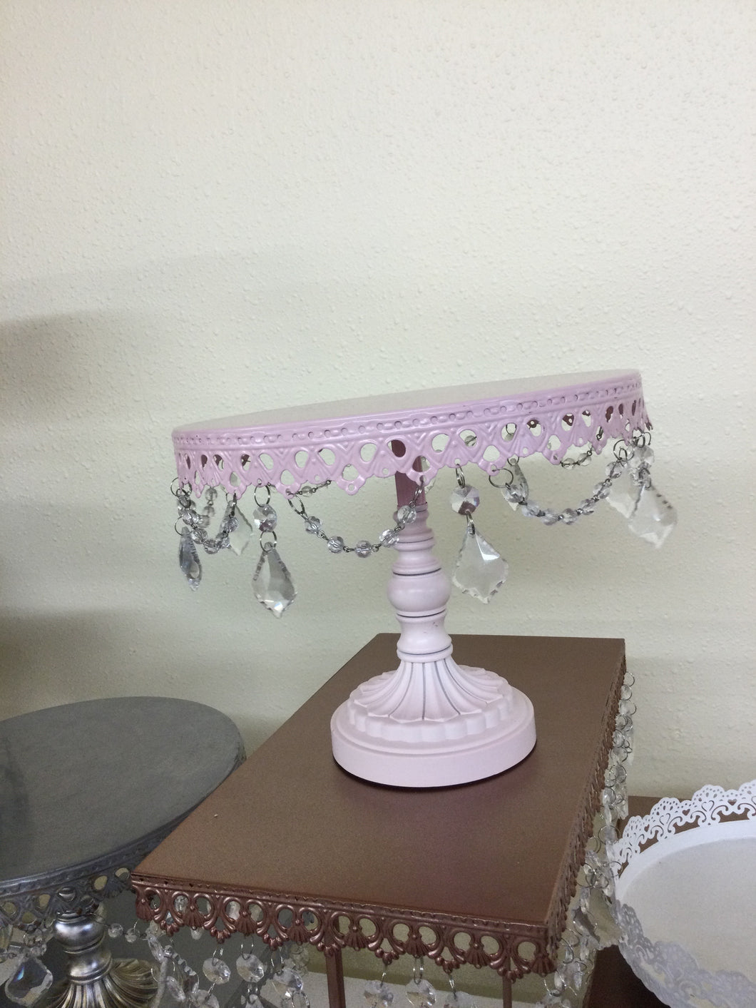 Small Round Dessert Stand with Hanging Crystals