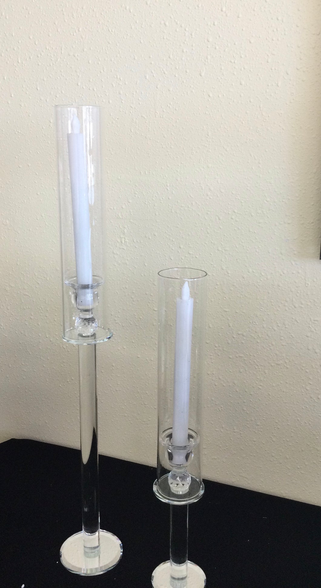 Clear Crystal Glass Taper Candle Holder 14”